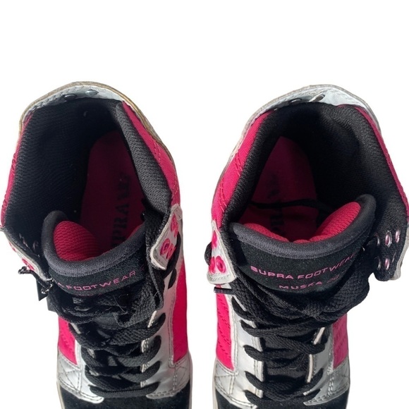 Supra Muska 001 High Top Skater Shoe Sneaker Leather Suede Pink Silver Black 9 - Picture 4 of 15